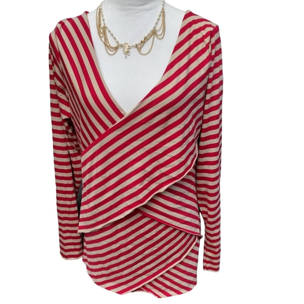 Metaphor Red Stripe Top Blouse Sz XL 3% Spandex V-neck